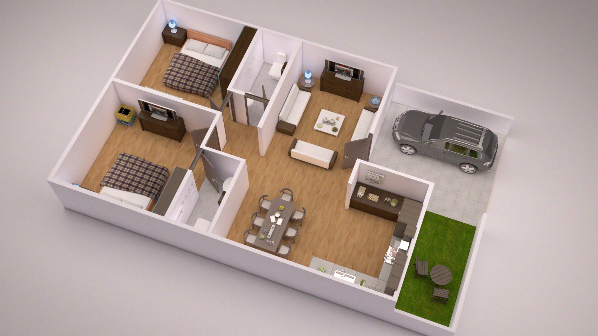2bhk 3d floor plan